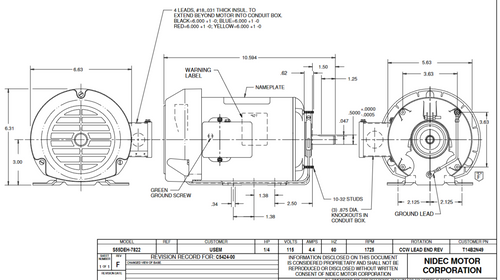 T14B2N49 Nidec 1/4 hp 1800 RPM 115V 1-Speed 48 Frame (Resilient Base) 1-Speed TEFC Blower Motor