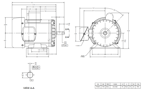 T32C2P18Z Nidec 1 1/2 hp 1800 RPM 115/230V 184 Frame (Rigid Base) 1-Speed TEFC Cap Start Motor