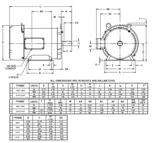 WD10P2D Nidec 10 hp 1800 RPM 215T Frame (Rigid Base) 208-230/460V TEFC Washdown 3-Phase Motor