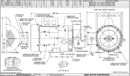 FD13CM2PC Nidec 1/3 HP 1800 RPM 115/230V 56C Frame (Base) TEFC Farm Duty Motor