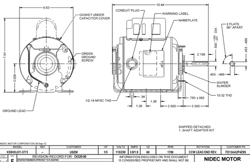 FD13AA2P4Z9 Nidec 1/3 HP 1700 RPM ( 1 speed) 115/230V 48Z Frame TEAO Poultry Fan Motor