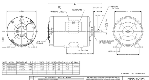 FD34BA2P Nidec 3/4 HP 1800 RPM ( 1 speed) 115/230V 56 Frame TEAO Farm Fan Motor
