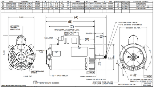 EU0502 Nidec 1/2 hp 3600 RPM 115/208-230V 56J Frame (No Base) ODP 1-Phase Electric Motor