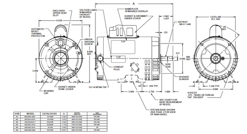 EC1502 Nidec 1 1/2 hp 3600 RPM 115/208-230V 56C Frame (No Base) ODP 1-Phase Electric Motor
