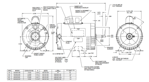 EU1502B Nidec 1 1/2 hp 3600 RPM 115/208-230V 56J Frame (Rem Base) ODP 1-Phase Electric Motor
