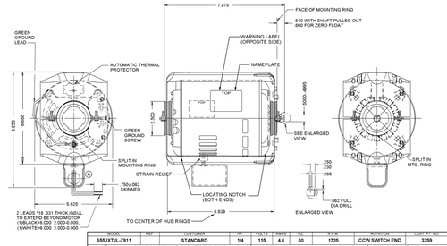 3259 Nidec 1/4 hp 1725 RPM 115V ODP 1-Phase Hot Water Circulating Motor
