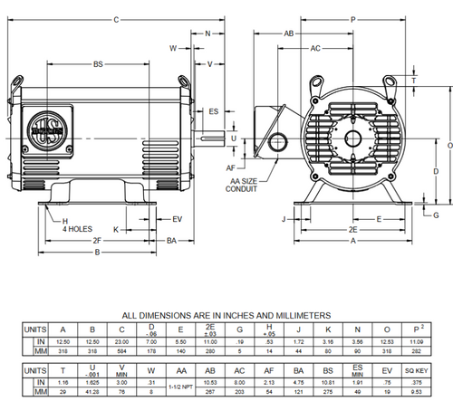 FF25E2AS Nidec 25 hp 1800 RPM 208-230/460V ODP 284TS (Rigid Base) 3-Phase Fire Pump Motor