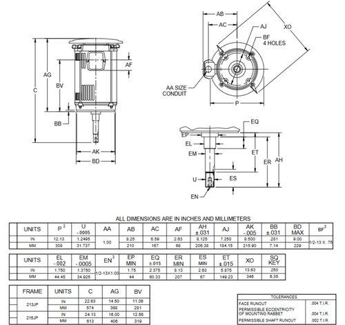 FF15E1DV Nidec 15 hp 3600 RPM 3-phase 215JP Frame 208-230/400V ODP Vertical Close-Coupled Fire Pump Motor