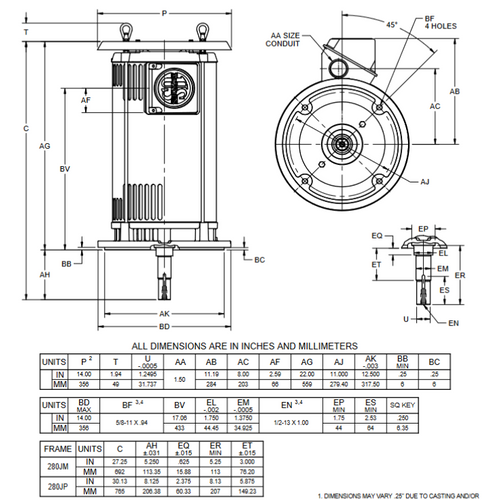 FF30E1XV Nidec 30 hp 3600 RPM 3-phase 284JP Frame 200/400V ODP Vertical Close-Coupled Fire Pump Motor