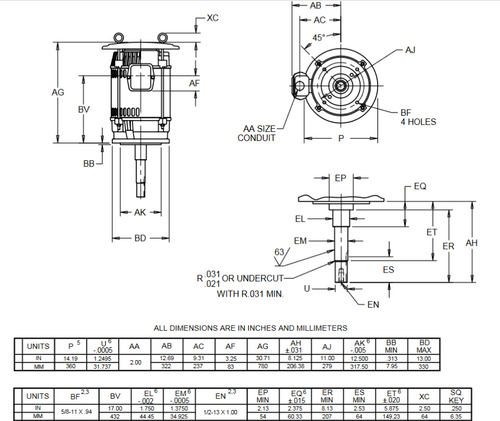 FF60E1GV Nidec 60 hp 3600 RPM 3-phase 326JP Frame 575V ODP Vertical Close-Coupled Fire Pump Motor
