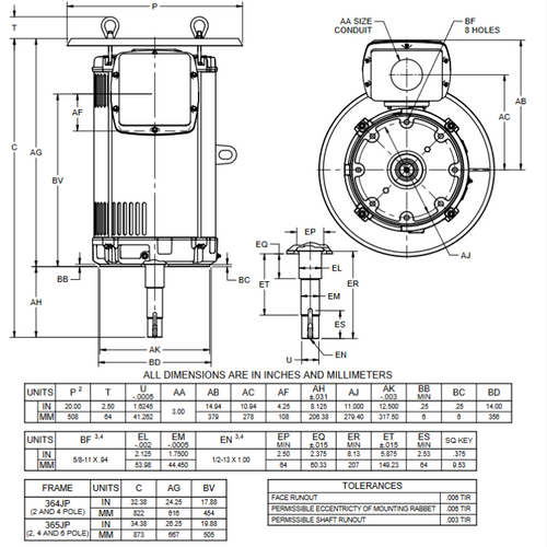 FF75E1GV Nidec 75 hp 3600 RPM 3-phase 364JP Frame 575V ODP Vertical Close-Coupled Fire Pump Motor