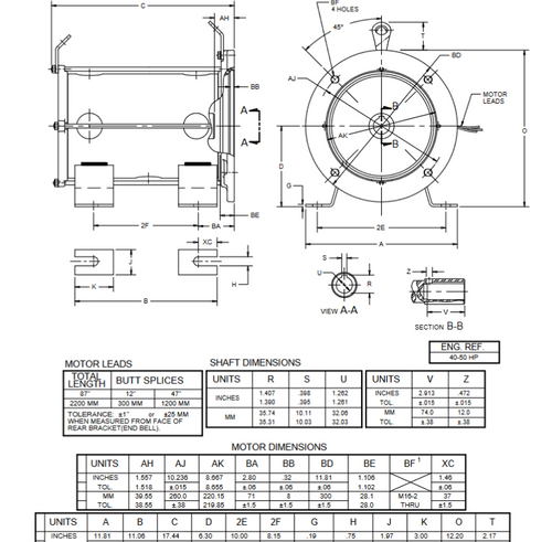 E40S1BZ Nidec 40 hp 3600 RPM 230/460V 3-phase 160LCS Frame Oil Submersible Elevator Motor