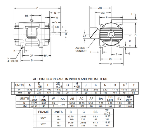 DH100S2BF Nidec 100 hp 1800 RPM 230/460V ODP 365T (Rigid Base) 3-Phase Dry Elevator Motor