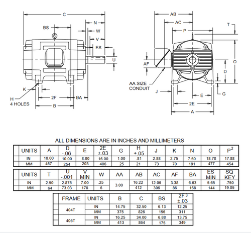 DH125S2GF Nidec 125 hp 1800 RPM 575V ODP 404T (Rigid Base) 3-Phase Dry Elevator Motor