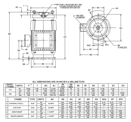 HS5C1KLE Nidec 5 hp 3600 RPM 230V 1-phase 215P Frame Vertical Holloshaft Motor