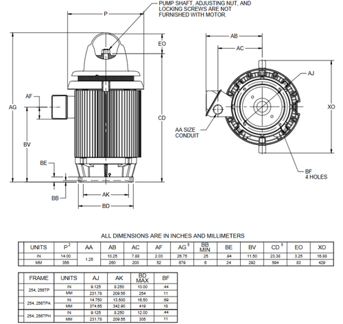 HO7P3BLF Nidec 7 1/2 hp 1200 RPM 230/460V 3-phase 254TPH Frame Vertical Holloshaft Motor