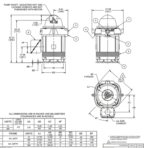 HO60P1SLG Nidec 60 hp 3600 RPM 460V 3-phase 326TP Frame Vertical Holloshaft Motor