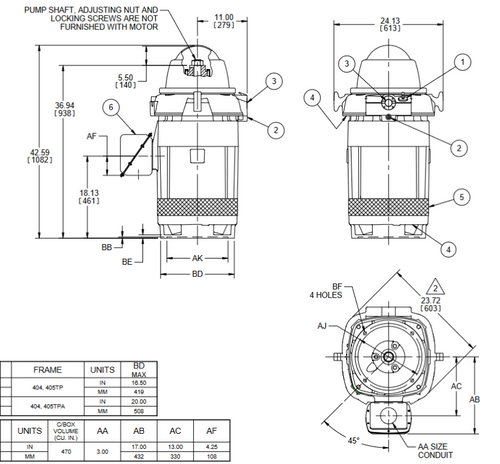 HO125V2SLGX Nidec 125 hp 1800 RPM 460V 3-phase 405TP Frame Inverter-Duty Vertical Holloshaft Motor