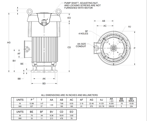 HT7P2BLE Nidec 7-1/2 hp 1800 RPM 230/460V 3-phase H213TP Frame TEFC Vertical Holloshaft Sinewave Motor