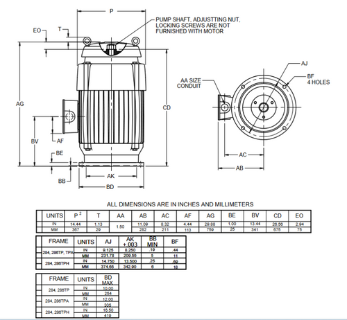 HT30P2BLF Nidec 30 hp 1800 RPM 230/460V 3-phase 286TPA Frame TEFC Vertical Holloshaft Sinewave Motor