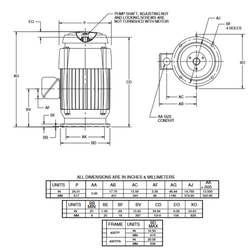 HT100P2CLG Nidec 75 hp 1800 RPM 460V 3-phase 365TP Frame TEFC Vertical Holloshaft Sinewave Motor