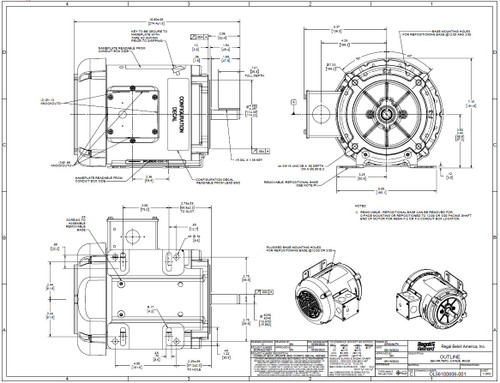 FX13BK002 | 1/3 HP 3600 RPM 56C 208-230/460v 3 Phase TEFC, FLEX-IN-1 Marathon Electric Motor