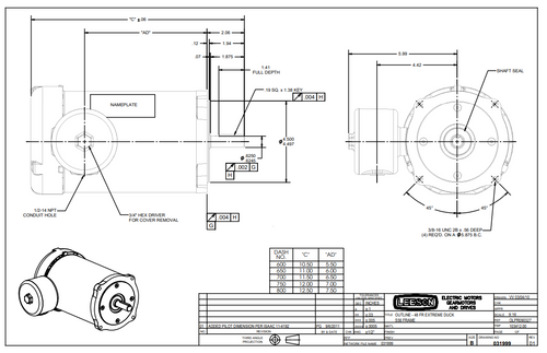 103390.00 Leeson Extreme Duck 3/4 hp 1800 RPM 208-230/460V 3-Phase S56C Frame TEFC (no base) Motor
