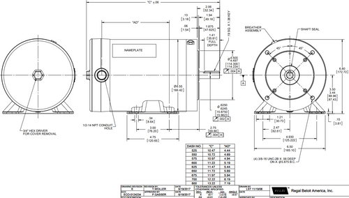 117266.00 Leeson Extreme Duck 1/2 hp 1800 RPM 208-230/460V 3-Phase 56C Frame TENV (base) Motor
