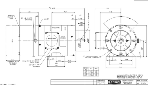 116466.00 Leeson White Duck 1/3 hp 1800 RPM 208-230/460V 3-Phase 56C Frame TENV (base) Brake Motor