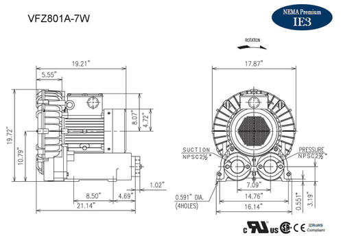 VFZ801A-7W Fuji Regenerative Blower 10.7 hp, 208-230/460V