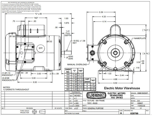 110402.00 Leeson |  2 hp 3450 RPM 56H Frame TEFC 115/208-230V w/Overload Protection