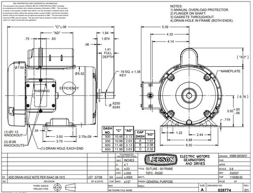110087.00 Leeson |  3/4 hp 1725 RPM 56 Frame TEFC (Farm Duty) 115/208-230 volts