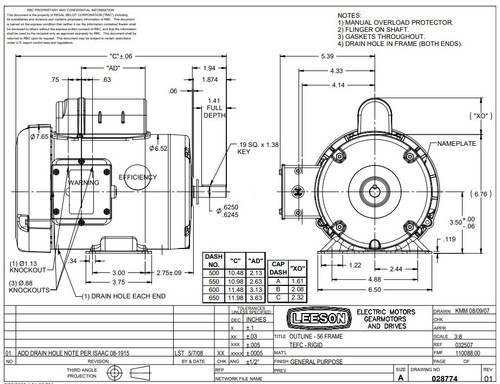 110088.00 Leeson |  1 hp 1725 RPM 56 Frame TEFC (Farm Duty)115/208-230 volts