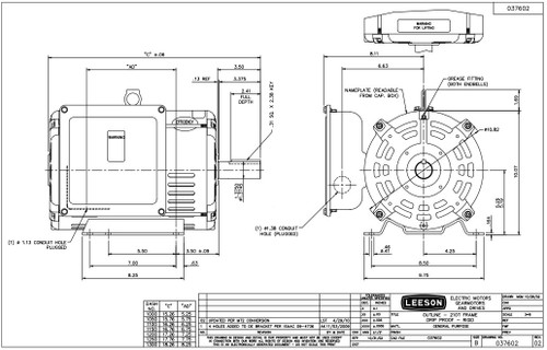 140155.00 Leeson |  7.5 hp 1740 RPM 215T Frame 230 Volts Open Drip