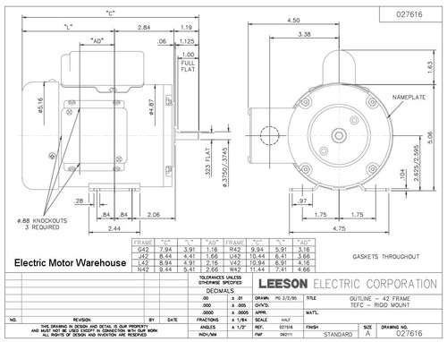 092116.00 Leeson |  1/6 hp 1725 RPM 42 Frame TEFC 115/208-230 Volts