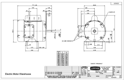 102013.00 Leeson |  1/6 hp 1140 RPM 48 Frame TEFC 115/208-230 Volts