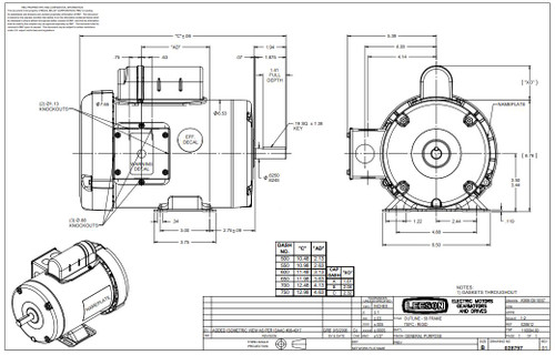 110009.00 Leeson |  1/3 hp 1140 RPM 56 Frame TEFC 115/208-230 Volts