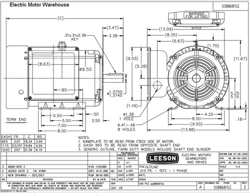 140685.00 Leeson |  10 hp 3450 RPM 215T Frame TEFC 208-230 Volts