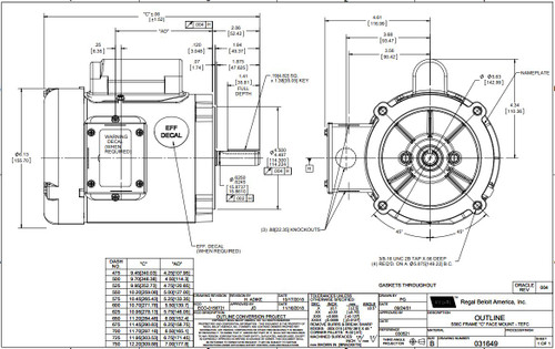 102864.00 Leeson |  1/2 hp 3600 RPM 56C Frame TEFC C-Face (no base) 115/208-230V