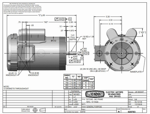 110420.00 Leeson |  1.5 hp 1800 RPM 56C Frame TEFC C-Face (no base) 115/208-230V