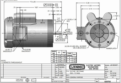 112136.00 Leeson |  2 hp 1800 RPM 56C Frame TEFC C-Face (no base) 115/230V