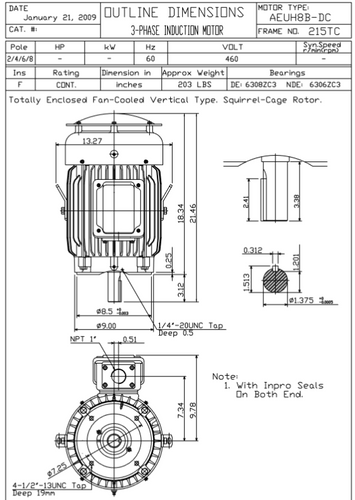 HBV0104C TECO-Westinghouse 10 hp 1800 RPM 215TC Vertical 460V TEFC Severe Duty Petro-Chem 3-Ph Motor