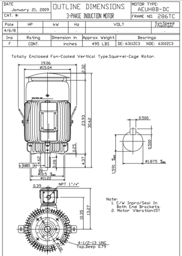 HBV0206C TECO-Westinghouse 20 hp 1200 RPM 286TC Vertical 460V TEFC Severe Duty Petro-Chem 3-Ph Motor