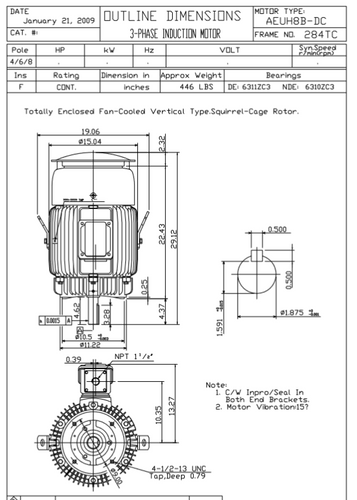 HBV0254C TECO-Westinghouse 25 hp 1800 RPM 284TC Vertical 460V TEFC Severe Duty Petro-Chem 3-Ph Motor