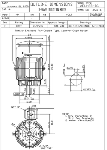 HBV0406C TECO-Westinghouse 40 hp 1200 RPM 364TC Vertical 460V TEFC Severe Duty Petro-Chem 3-Ph Motor