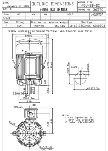 HBV0506C TECO-Westinghouse 50 hp 1200 RPM 365TC Vertical 460V TEFC Severe Duty Petro-Chem 3-Ph Motor