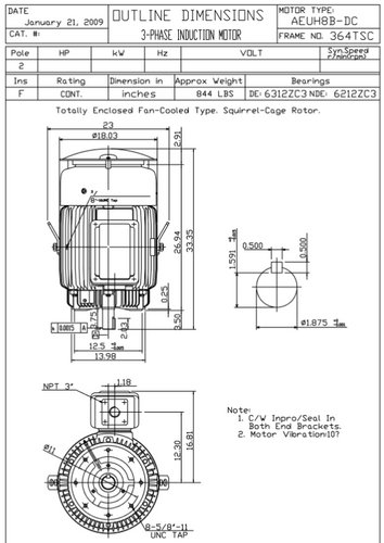 HBV0602C TECO-Westinghouse 60 hp 3600 RPM 364TSC Vertical 460V TEFC Severe Duty Petro-Chem 3-Ph Motor