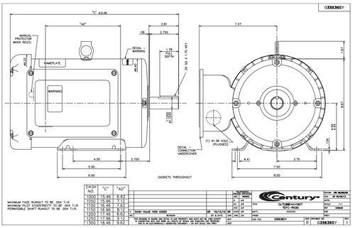 K215M2 Century 5 hp 1800 RPM 184T Frame (Farm Duty) 230V Electric Motor