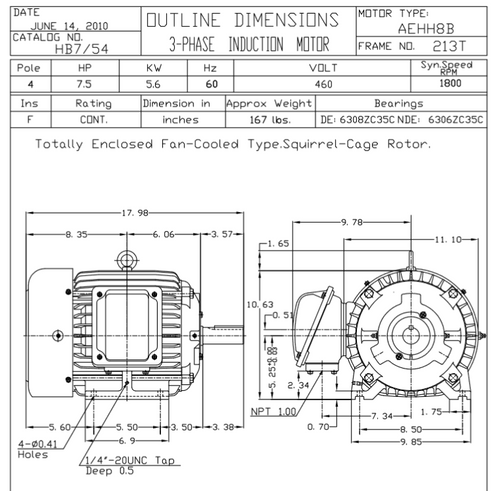 HB7/54 TECO-Westinghouse 7 1/2 hp 1800 RPM 213T 460V TEFC Severe Duty Petro-Chem 3-Ph Motor