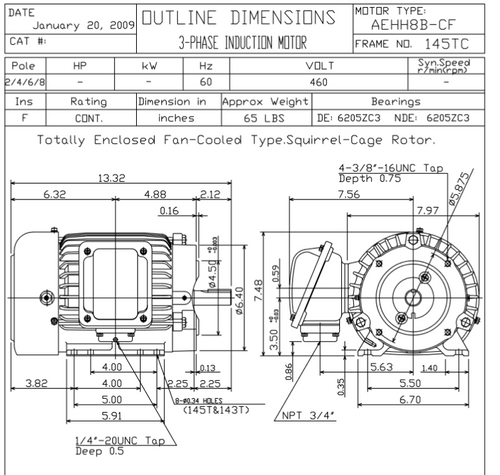 HB0022C TECO-Westinghouse 2 hp 3600 RPM 145TC 460V TEFC Severe Duty Petro-Chem 3-Ph Motor
